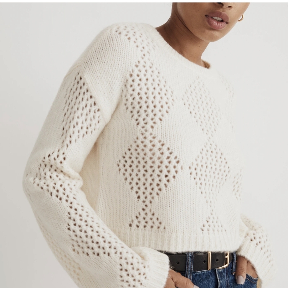 Madewell Diamond Stitch Crewneck Crop Sweater Small